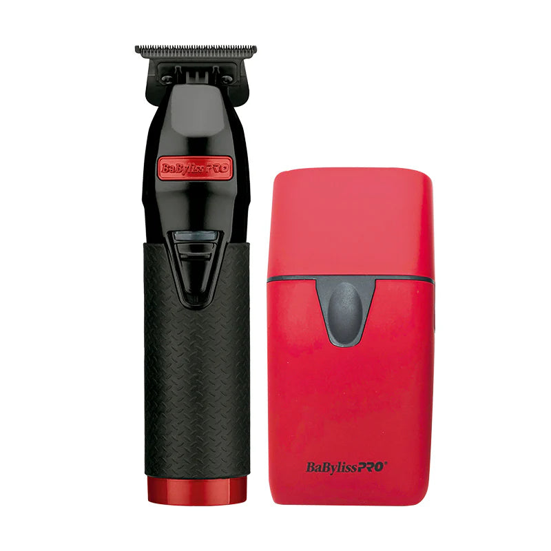 Combo BaBylissPRO Trimmer FX + Shaver UV Red & Black Barber Profesional