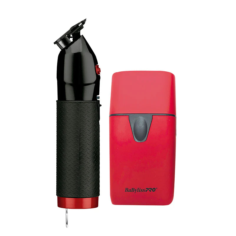 Combo BaBylissPRO Trimmer FX + Shaver UV Red & Black Barber Profesional
