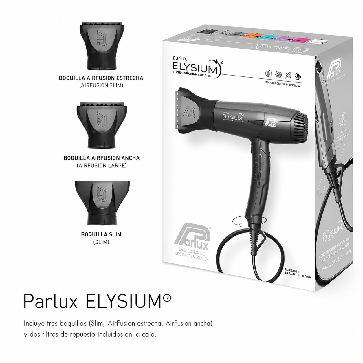 Pack Secadora Parlux Elysium con Difusor Profesional Ultraligera Digital Salón