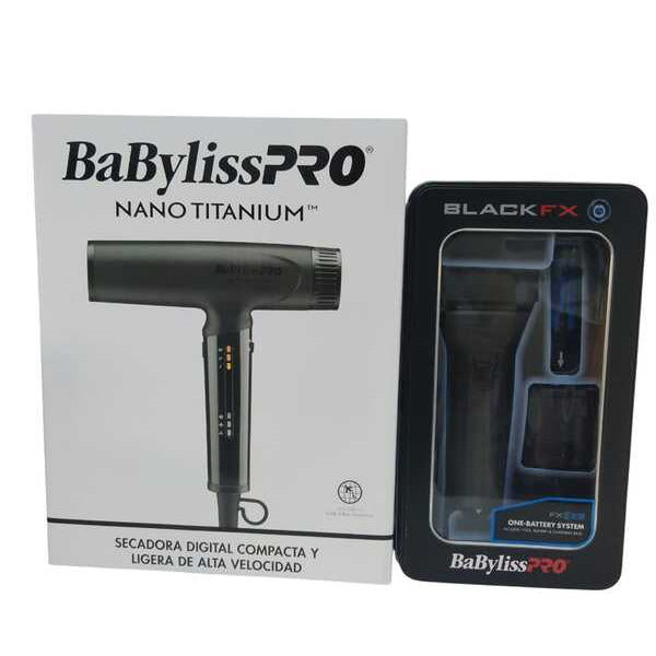 BaBylissPRO Combo Nano Titanium Secadora + Máquina BlackFX