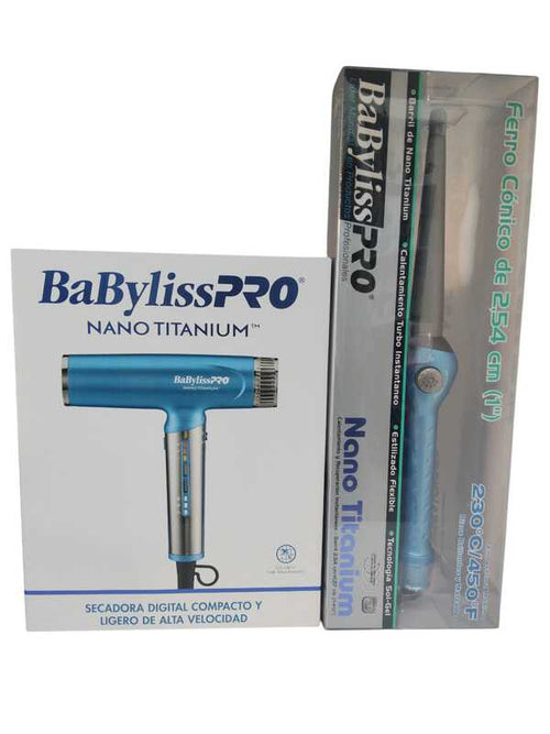 BaBylissPRO Combo Nano Titanium Secadora + Tenaza Cónica 25 mm