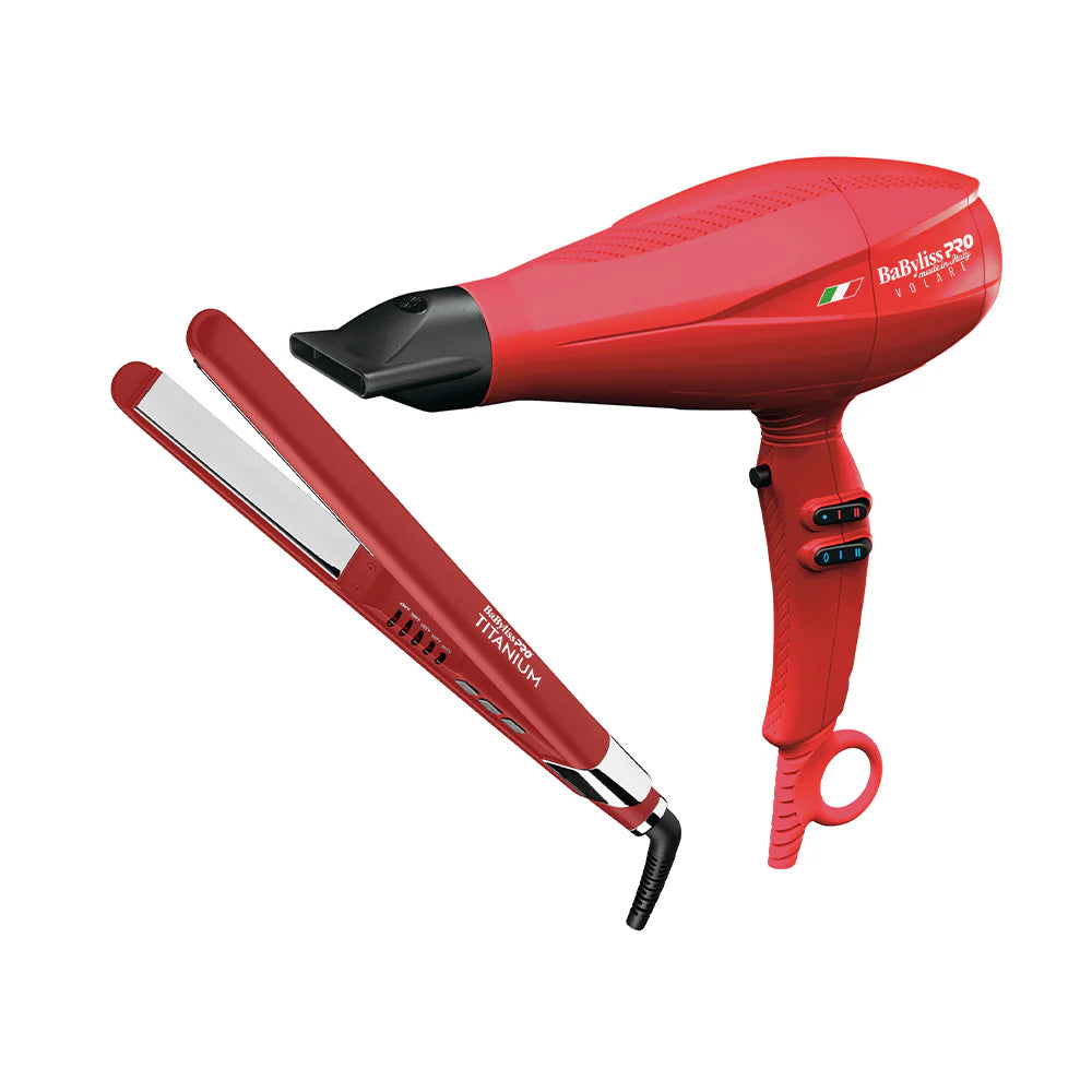 Combo Secadora + Plancha BaByliss Ferrari Volare V1 Rojo Profesional