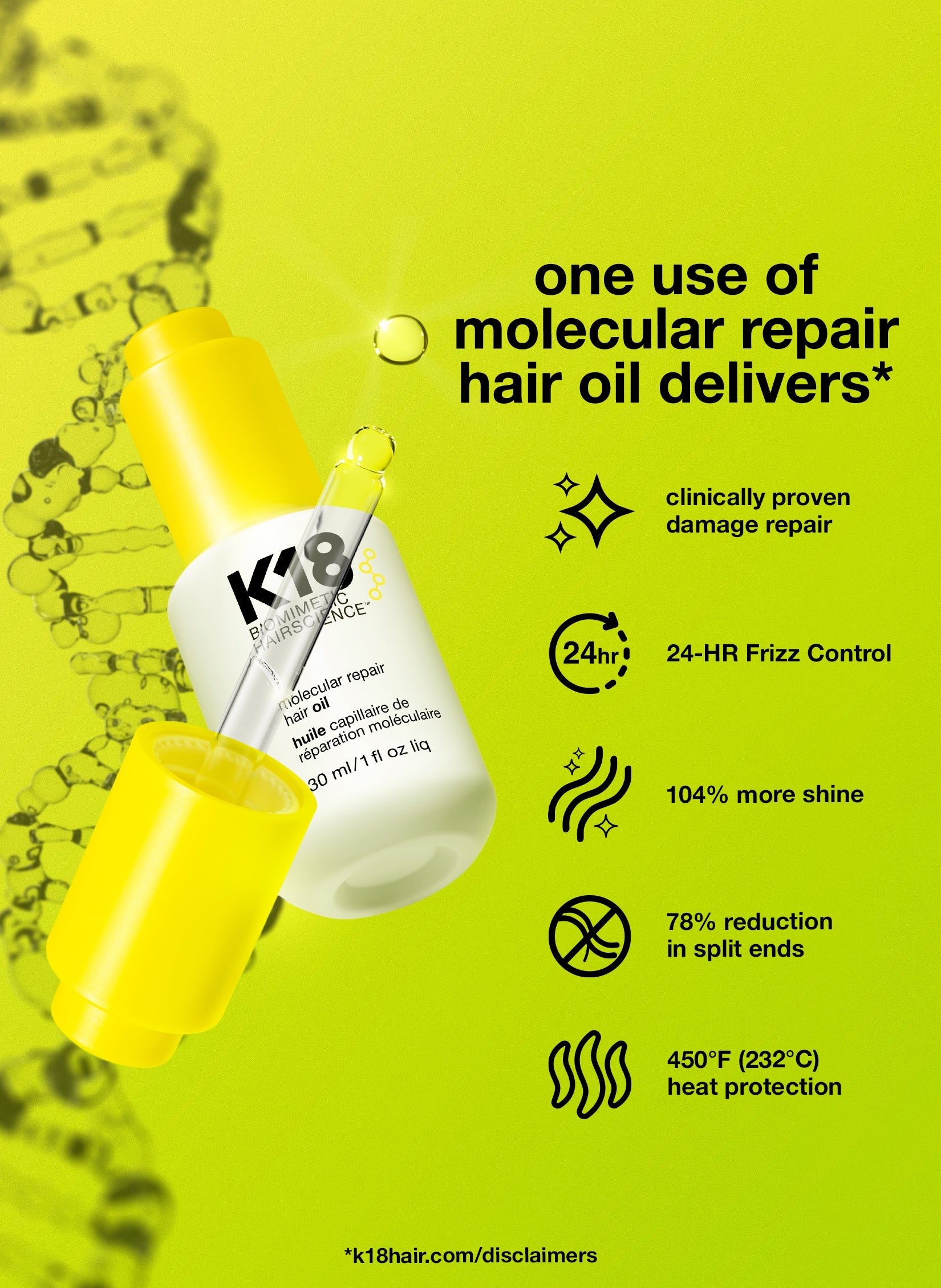 Aceite Capilar K18 Molecular Repair Hair Oil 30ml Anti Frizz Brillo Profesional