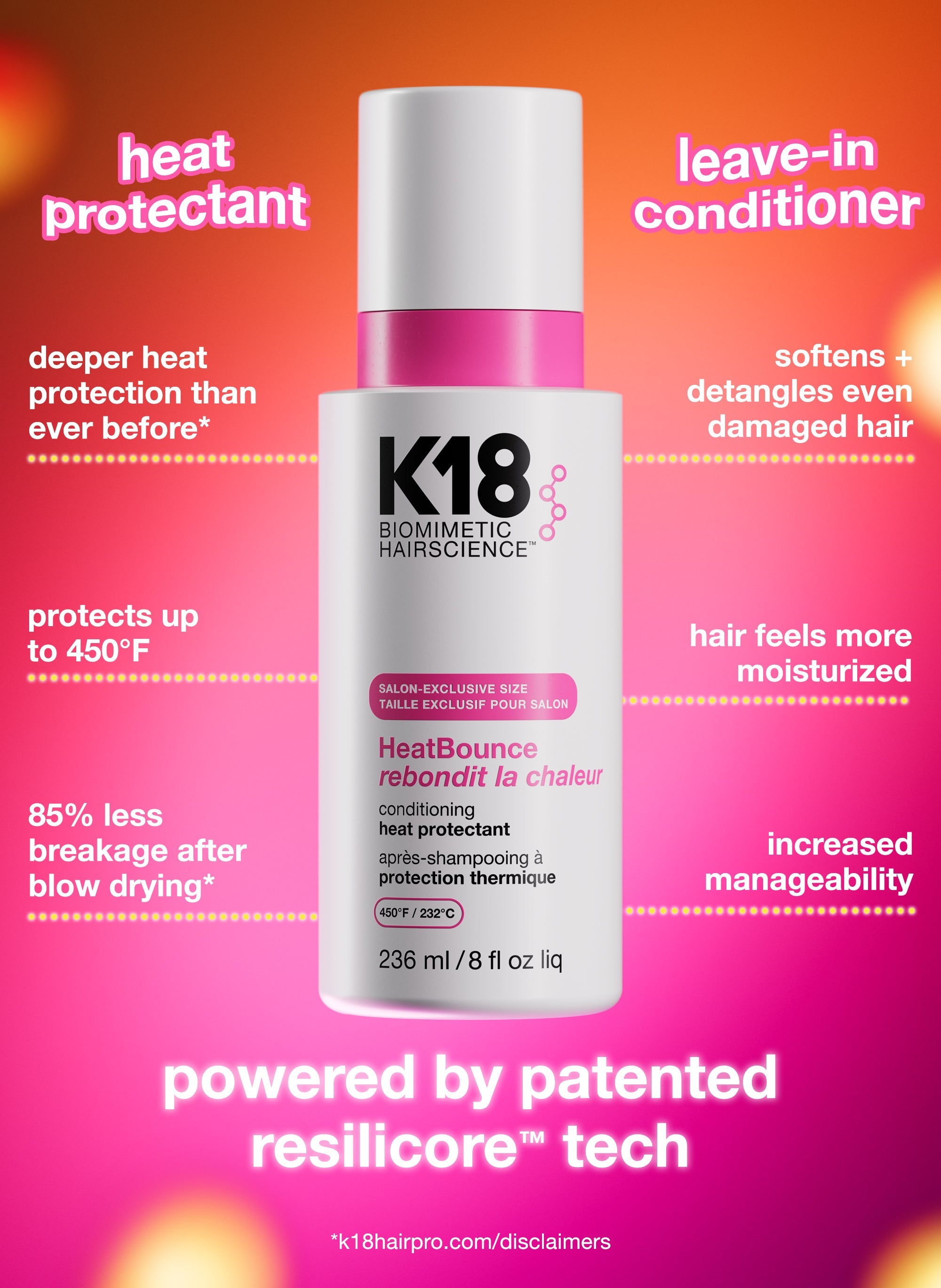 Protector Termico K18 Heat Bounce 236ml Profesional Tamano Salon Plancha