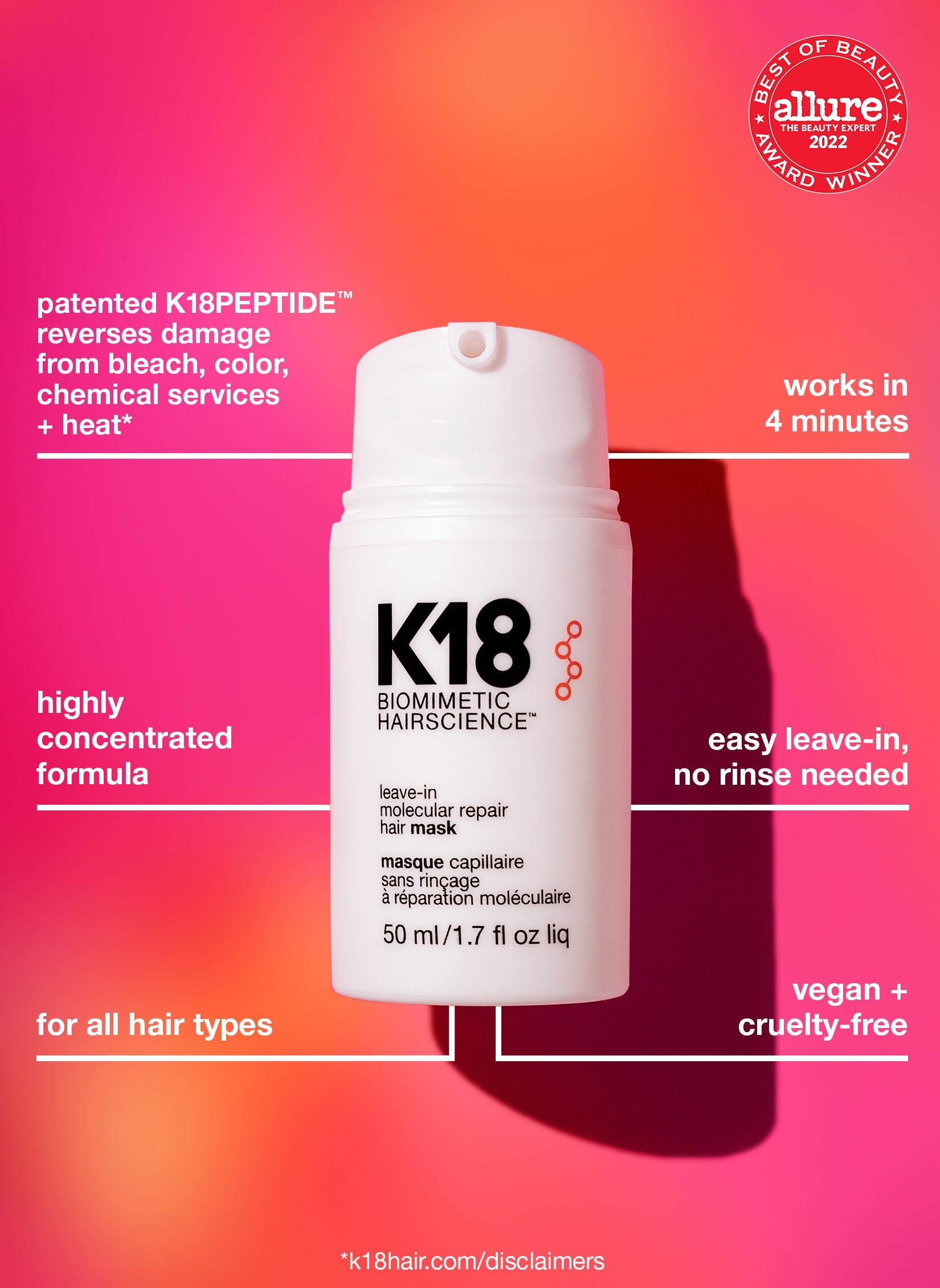 Tratamiento K18 Mask Leave-In Molecular Repair 50ml Reparacion Capilar Profesional