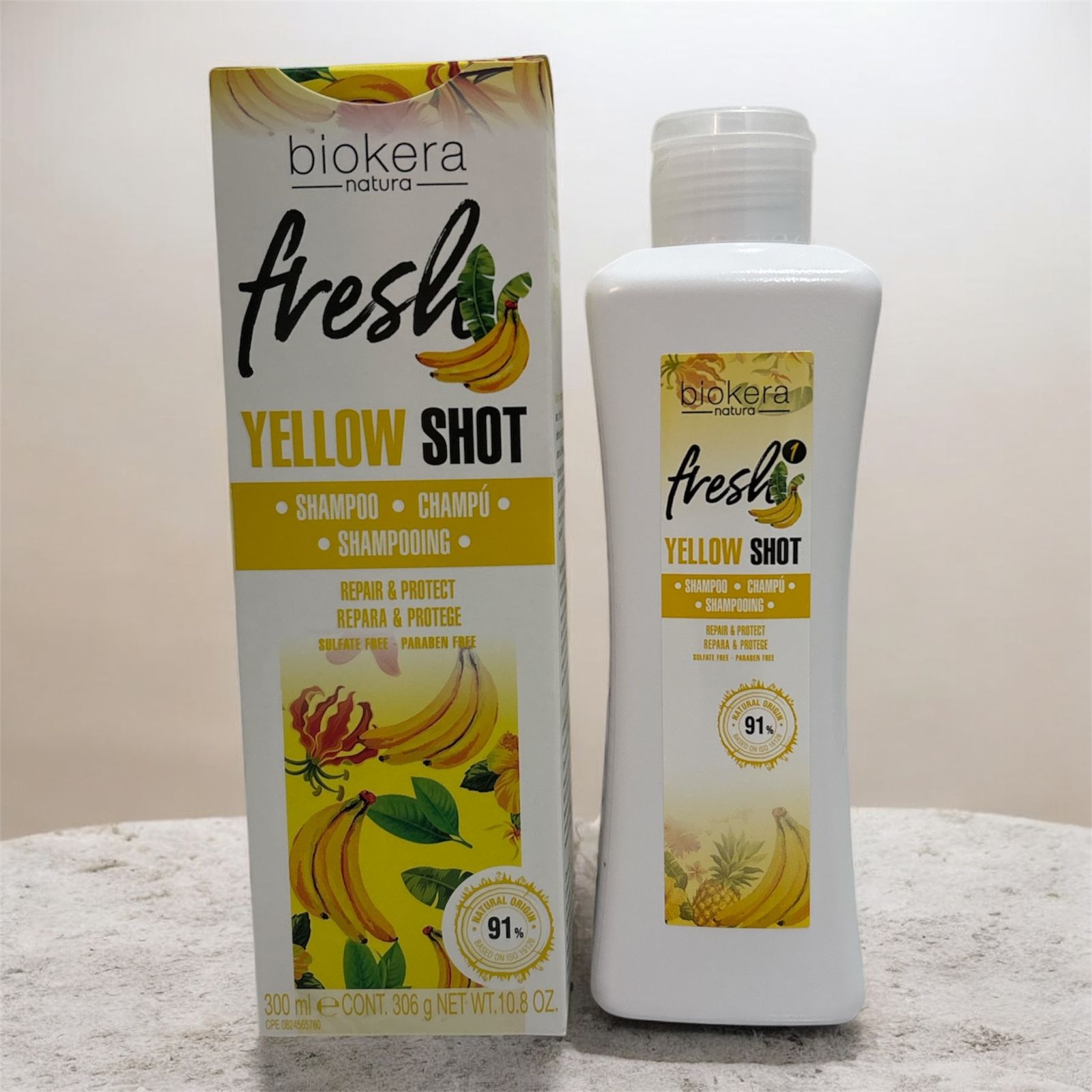 Shampoo Reparador Yellow Shot Biokera Fresh 300ml SALERM para cabello dañado
