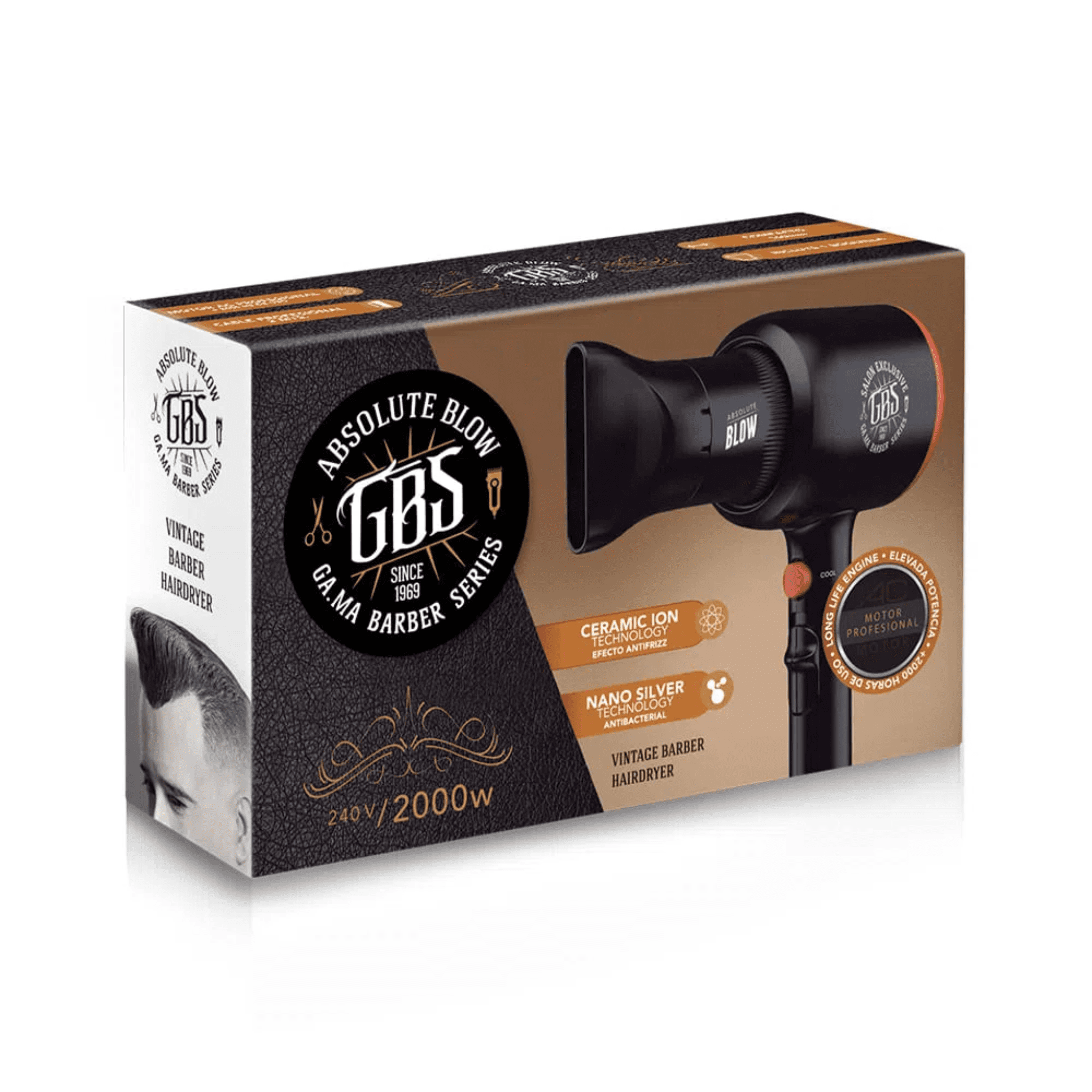 Secadora GBS Blow GAMA profesional color negro con tecnología iónica para salones de belleza