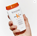 Champú Kérastase Bain Satin Nutrive 250ml para cabello seco, botella dorada sobre fondo blanco