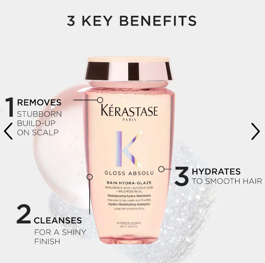 Shampoo Kérastase Gloss Absolu Bain Hydra-Glaze 250ml para brillo intenso cabello profesional