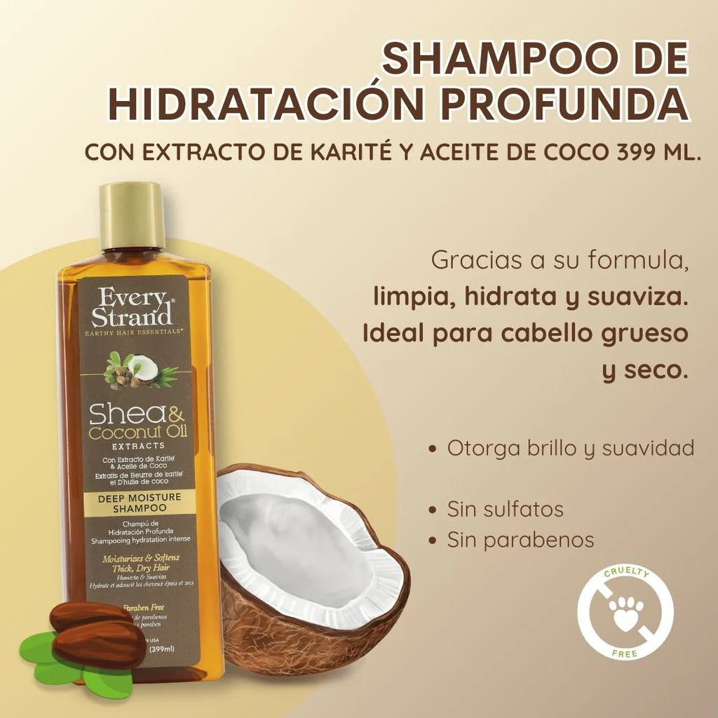 Shampoo Every Strand Shea & Coconut Oil 399 ml – Hidratación Profunda Cabello Seco