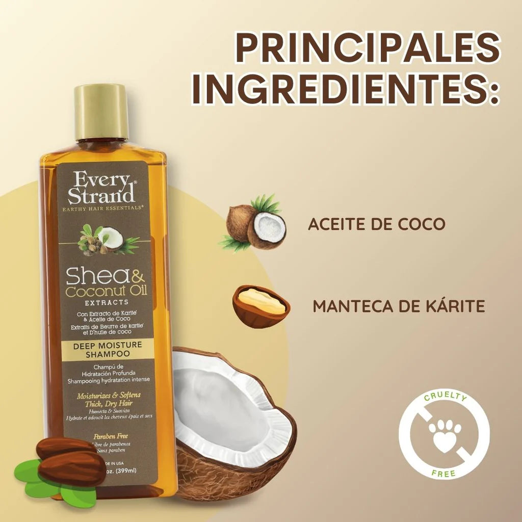 Shampoo Every Strand Shea & Coconut Oil 399 ml – Hidratación Profunda Cabello Seco