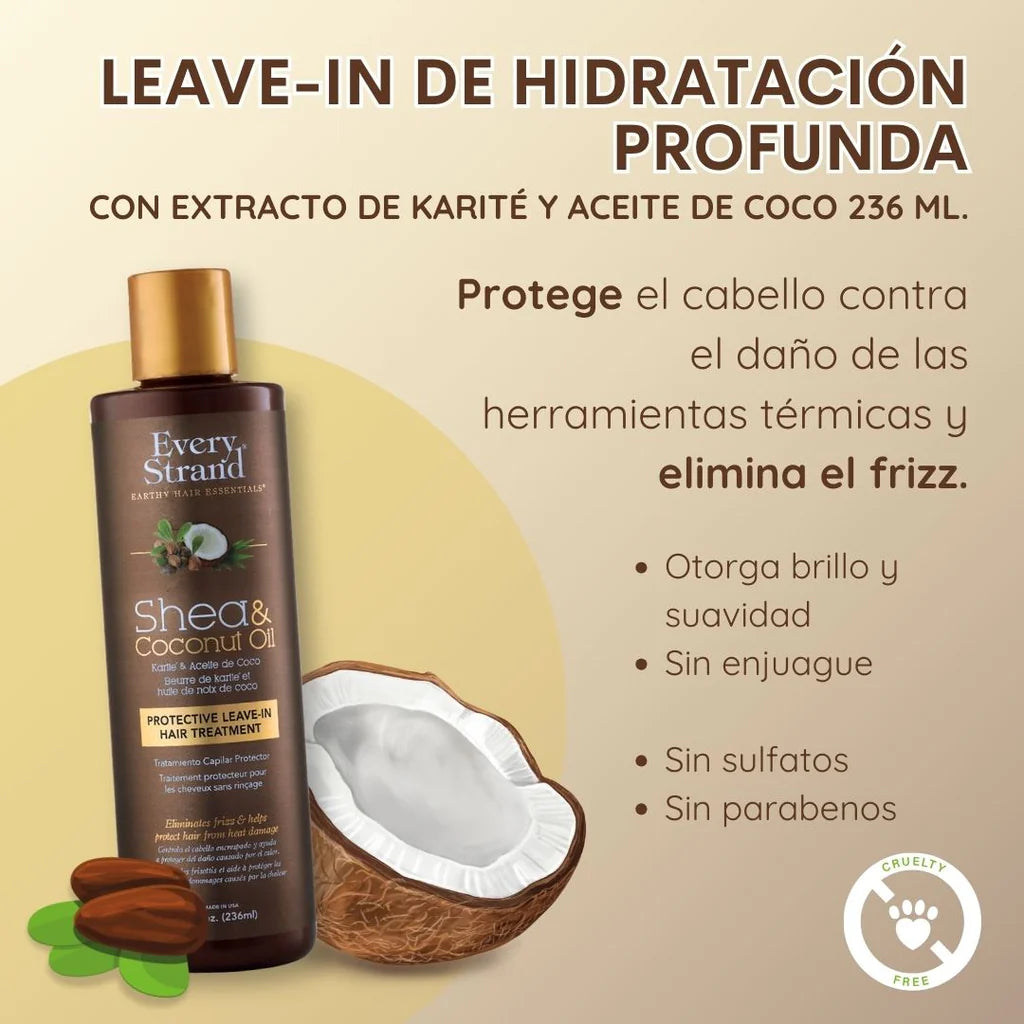 Leave-In Every Strand Shea & Coconut Oil 236 ml – Protector Térmico Sin Enjuague