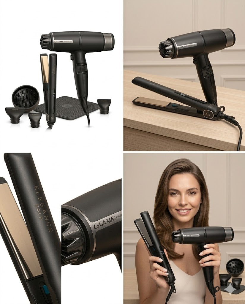 GAMA Italy Salon Exclusive Wide & Long + Secadora Profesional – Kit Profesional de Alisado y Secado