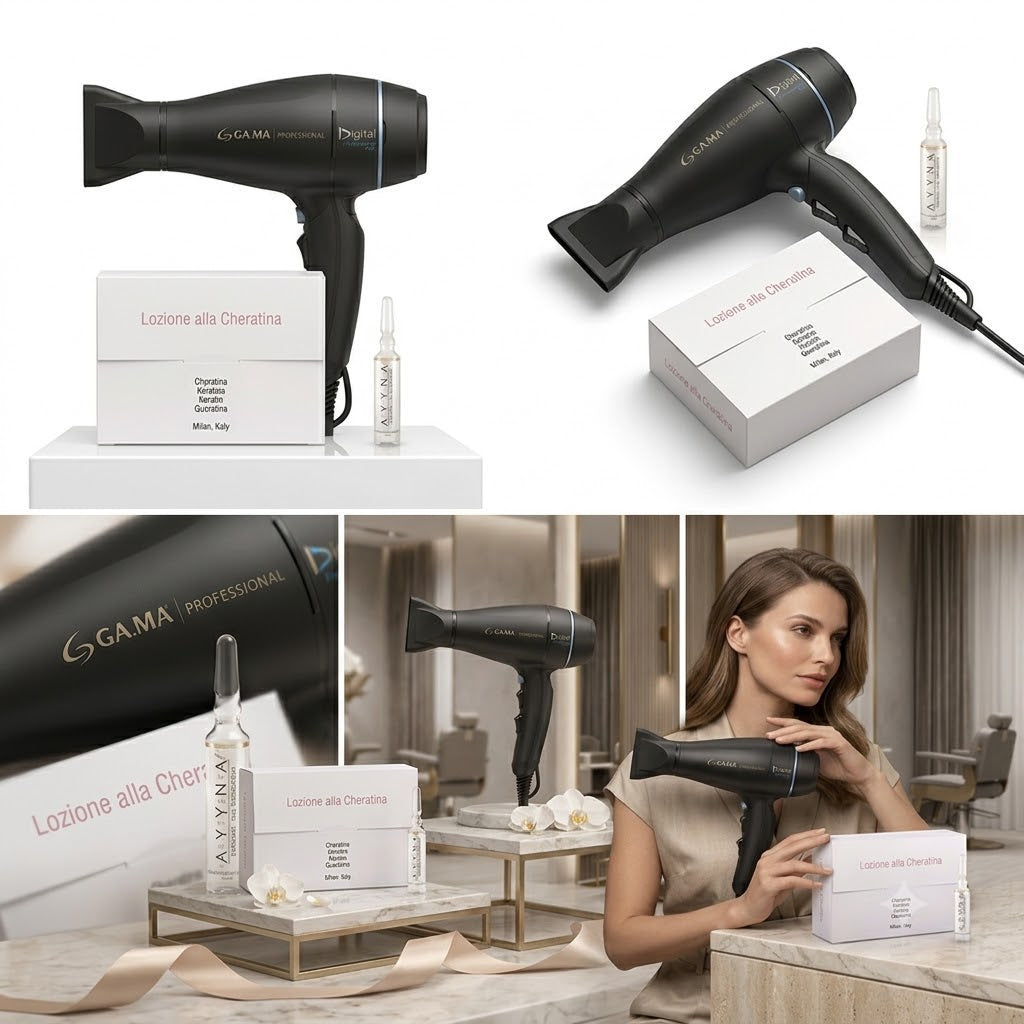Combo Secadora Profesional GAMA Digital Lieve Leggero SQC + AVYNA Lozione di Cheratina 12 x 10 ml
