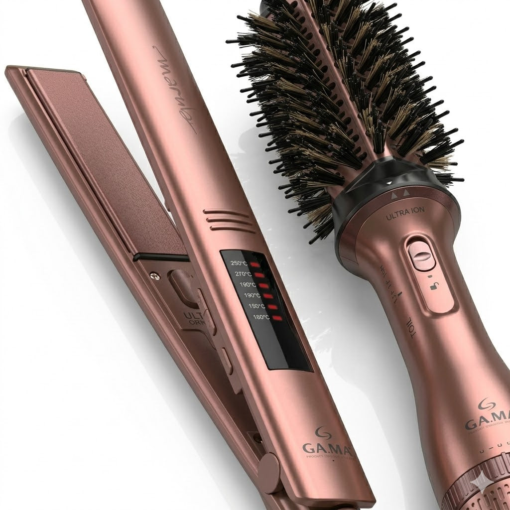 GAMA Italy Keratina Set Profesional – Plancha + Cepillo Secador Voluminizador