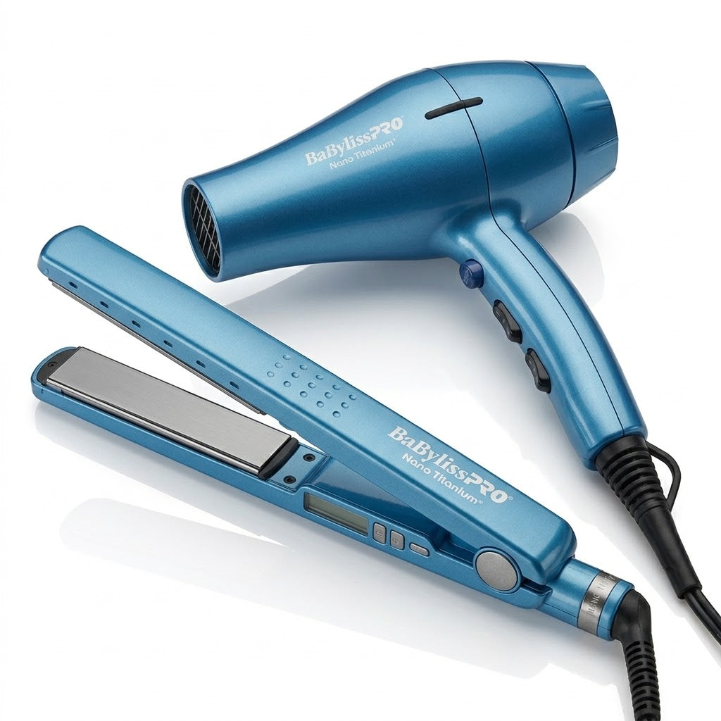 COMBO BaBylissPRO PLANCHA BABNT2091 + SECADORA NANO TITANIUM 2000W BLUE