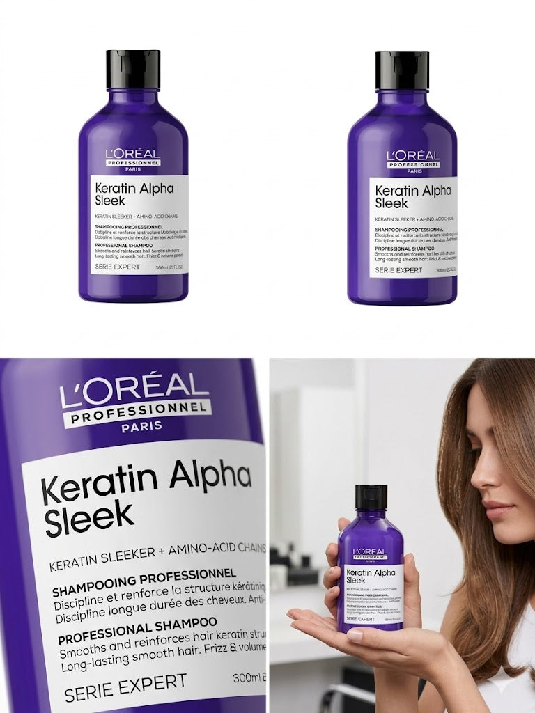 L'Oréal Professionnel Keratin Alpha Sleek Shampoo 300 ml – Shampoo Alisante Profesional