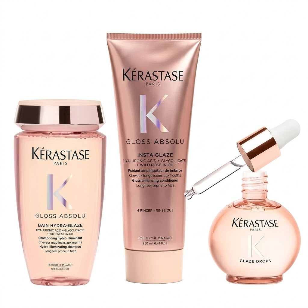Kit Kérastase Gloss Absolu – Bain Hydra-Glaze 250ml + Insta Glaze 250ml + Glaze Drops 45ml