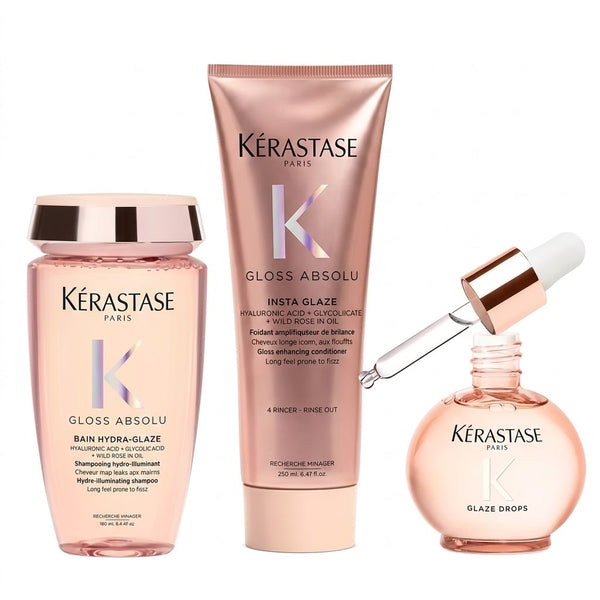 Kit Kérastase Gloss Absolu – Shampoo + Acondicionador + Glaze Drops Brillo Espejo