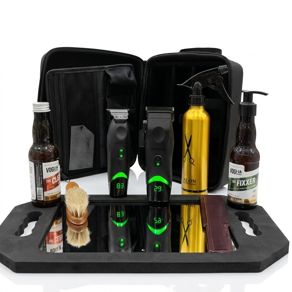 Kit Profesional de Barbería VOGIA – Máquina de Corte, Trimmer y Accesorios Premium