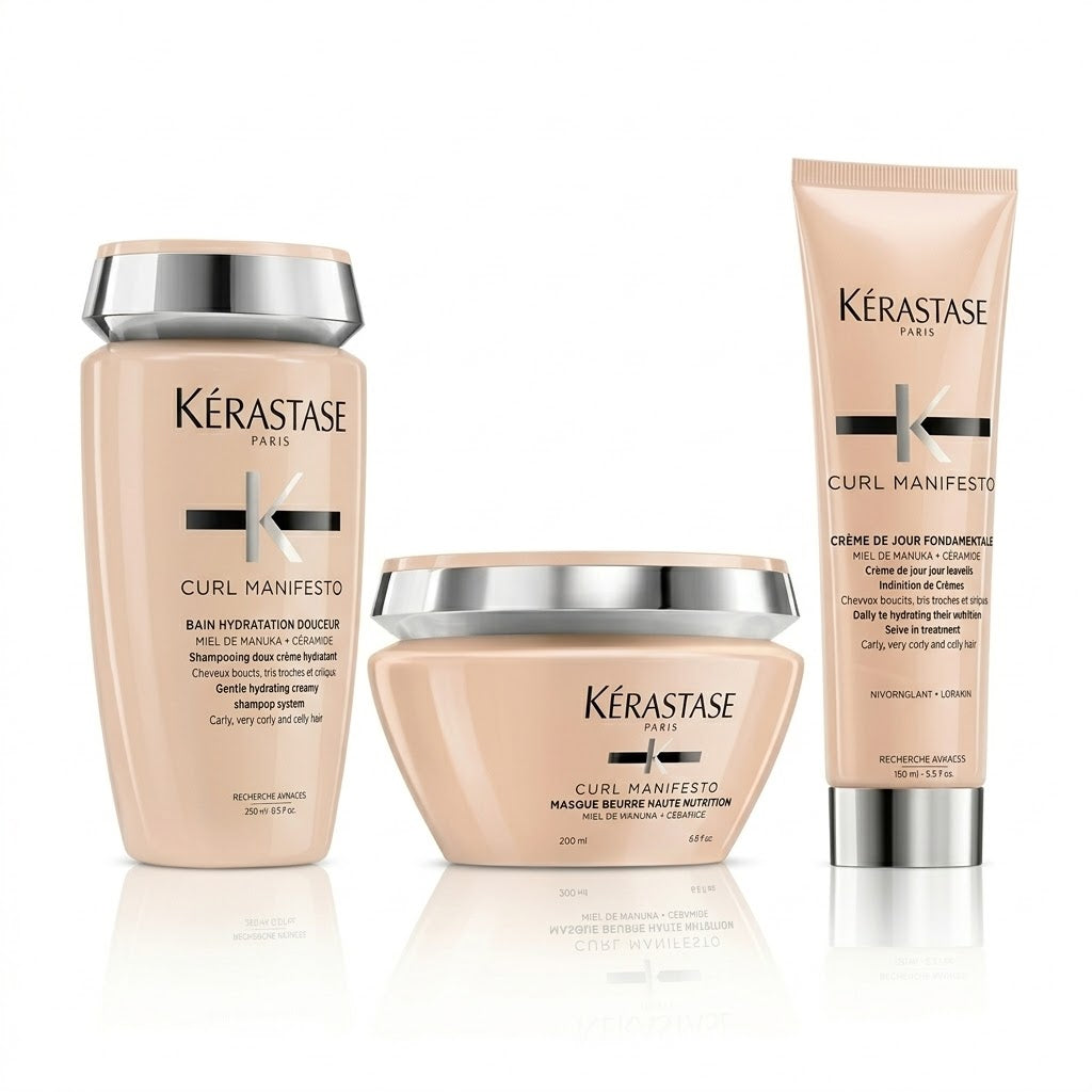 KÉRASTASE CURL MANIFESTO BAIN HYDRATATION DOUCEUR 250 ML + MASQUE BEURRE HAUTE NUTRITION 200 ML + CRÈME DE JOUR FONDAMENTALE 150 ML