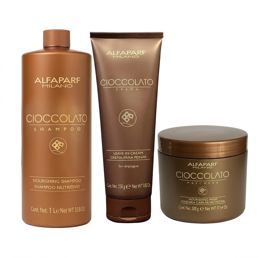 ALFAPARF MILANO CIOCCOLATO RITUAL NUTRITIVO INTENSIVO (SHAMPOO 1 L + MASCARILLA 500 G + CREMA PARA PEINAR 250 ML)