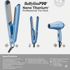 Combo BaByliss Plancha Mini + Secadora Mini Nano Titanium Viaje Portátil