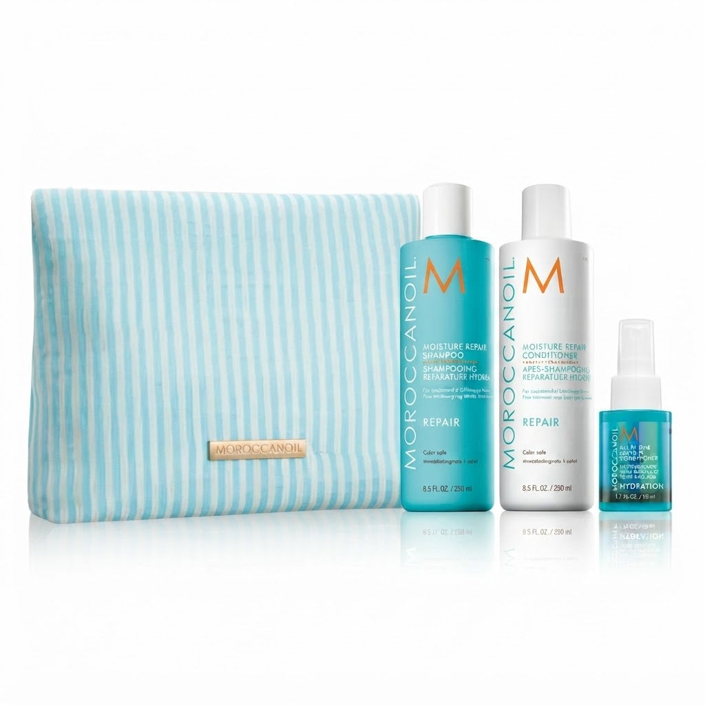 Kit Moroccanoil Repair Shampoo + Acondicionador + Tratamiento Hydration + Cosmetiquera