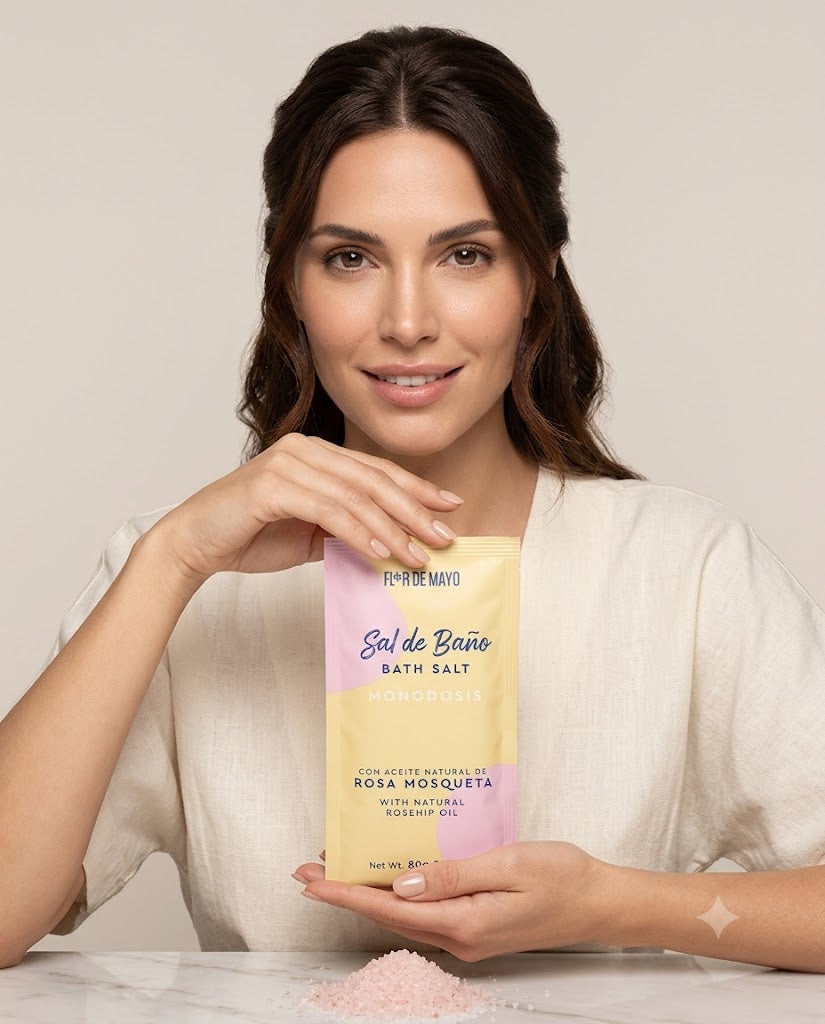 SAL DE BAÑO FLOR DE MAYO MONODOSIS. ROSA MOSQUETA 80 G
