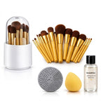 KIT BROCHAS 16 BROCHAS + ESTUCHE + PAD LIMPIA BROCHAS + SHAMPOO LIMPIADOS + BEAUTY BLENDER