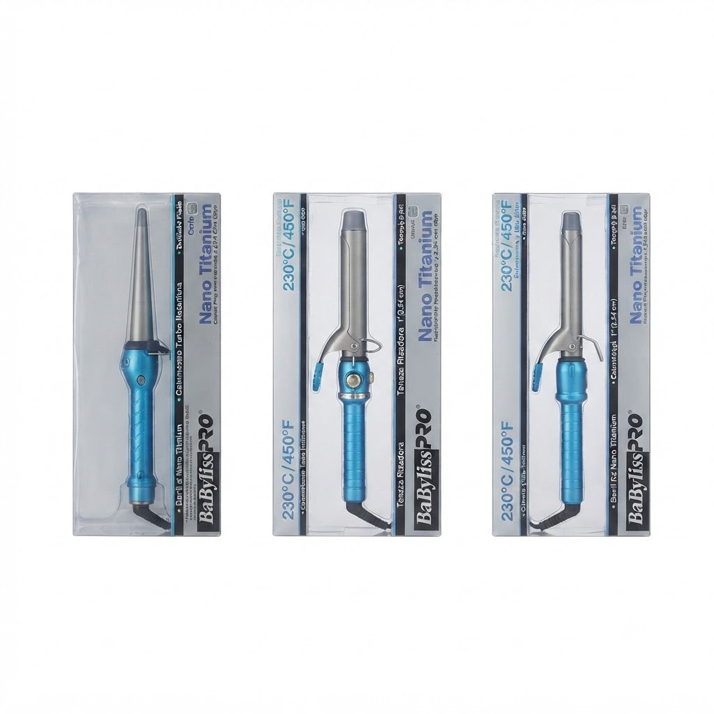 Combo BaByliss Tenazas Rizadoras 3/4" + 1/2" + Ferro Cónico 1¼" Nano Titanium