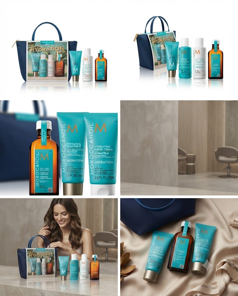 Kit Moroccanoil Hydration | Shampoo, Acondicionador, Tratamiento, Crema de Manos y Cosmetiquera