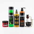 COMBO BARBER 4X4 SHAMPOO CBD + POMADA + AFTER SHAVE + GEL PARA AFEITAR + KIT DE AFEITADO