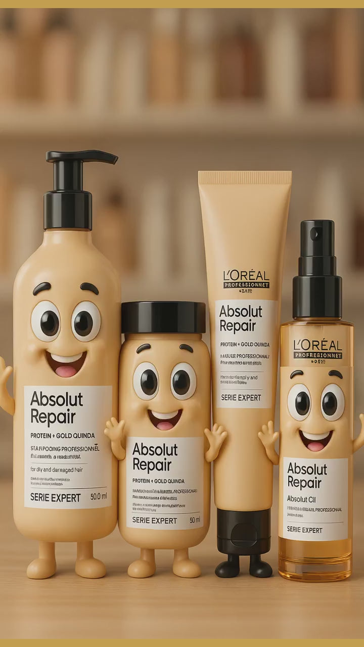Video loreal-absolut-repair-protein-gold-quinoa-system-shampoo-mask-oil-conditioner