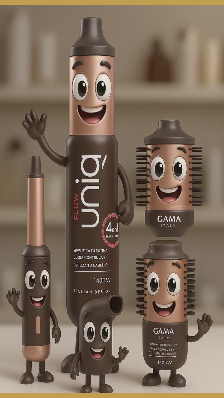 Video gama-italy-uniq-flow-4-en-1-1400w-cepillo-de-aire-multifuncional