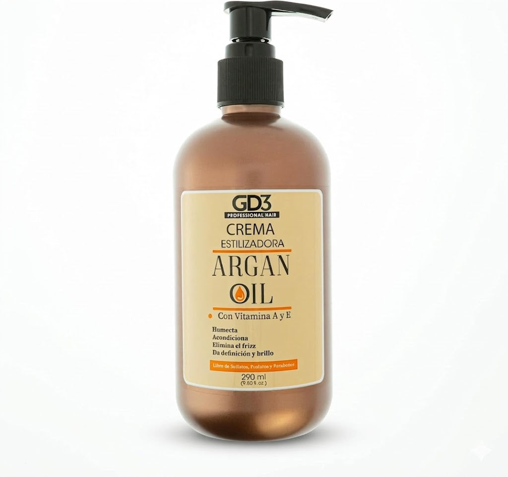 Crema para Peinar GD3 Argan Oil 290 ml – Fijación Flexible Anti-Frizz Sin Enjuague