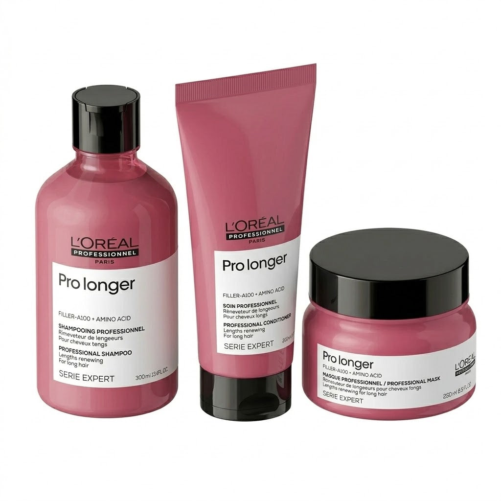 Trio L'Oréal Pro Longer Filler-A100 + Amino Acid – Shampoo, Acondicionador y Mascarilla Cabello Largo