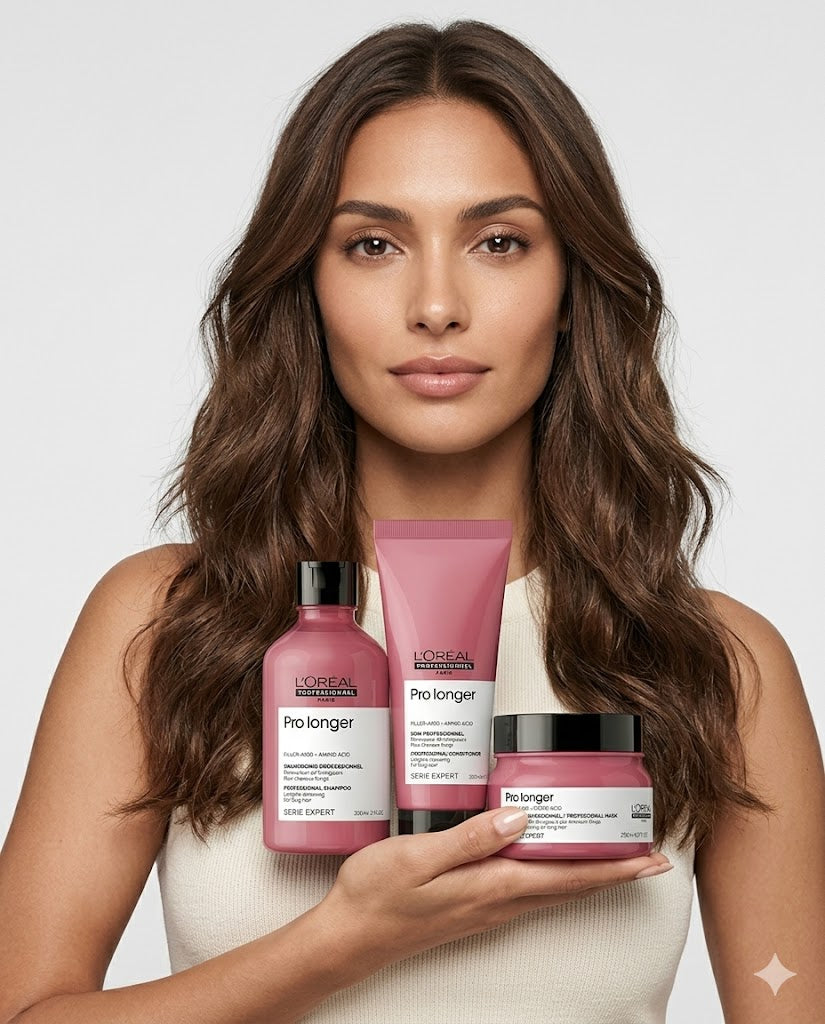 Trio L'Oréal Pro Longer Filler-A100 + Amino Acid – Shampoo, Acondicionador y Mascarilla Cabello Largo