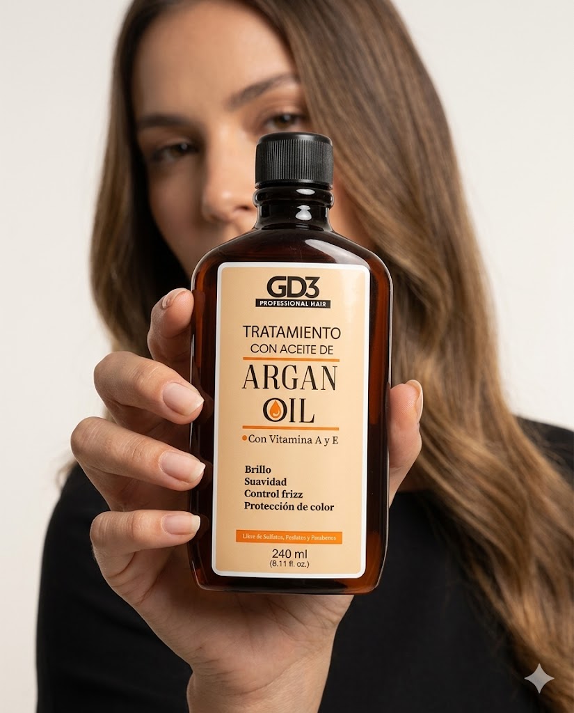 Tratamiento Capilar GD3 Argan Oil 240 ml – Tamaño Profesional Anti-Frizz