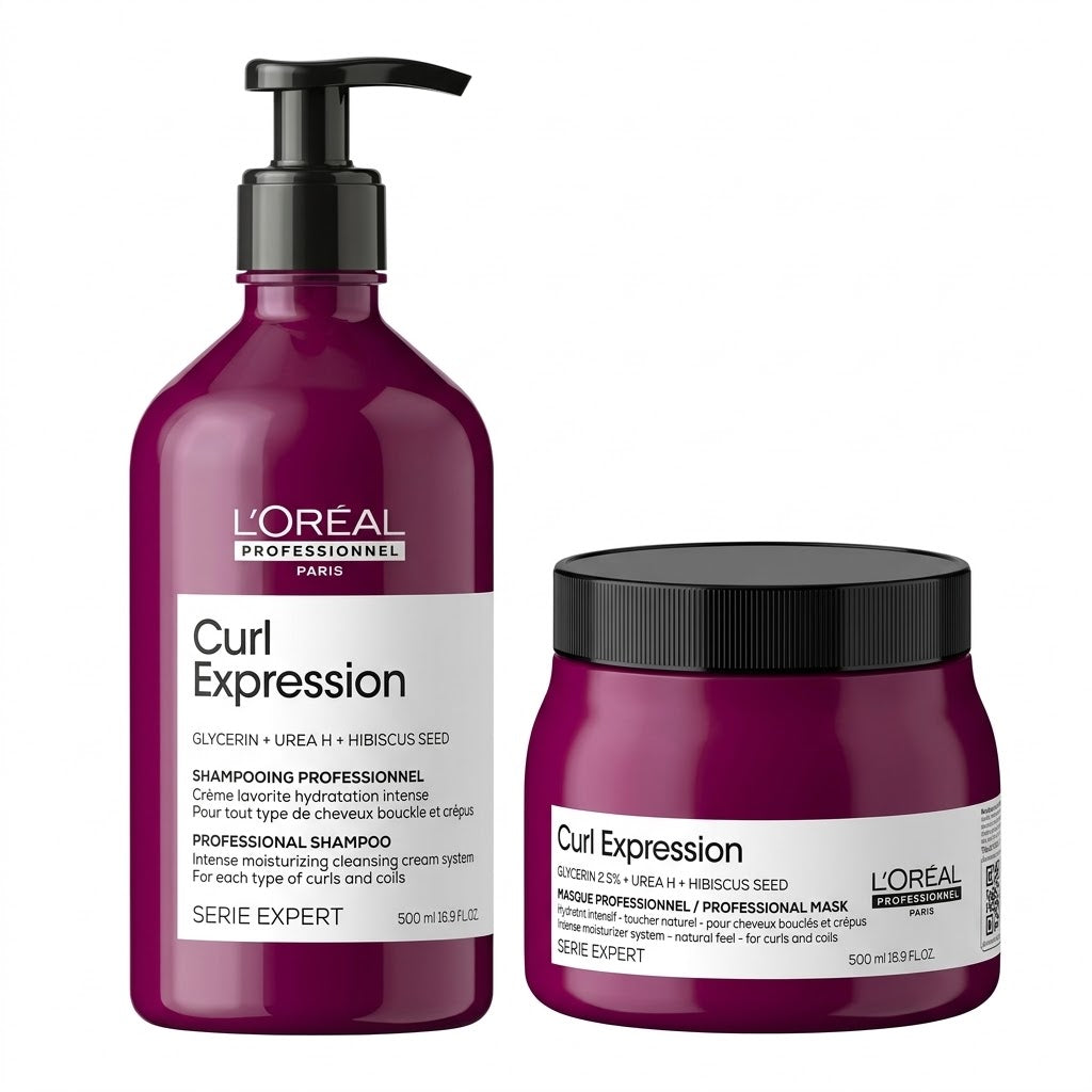 Duo L'Oréal Curl Expression Glycerin + Urea – Shampoo y Mascarilla Hidratación para Rizos 500 ml + 500 ml