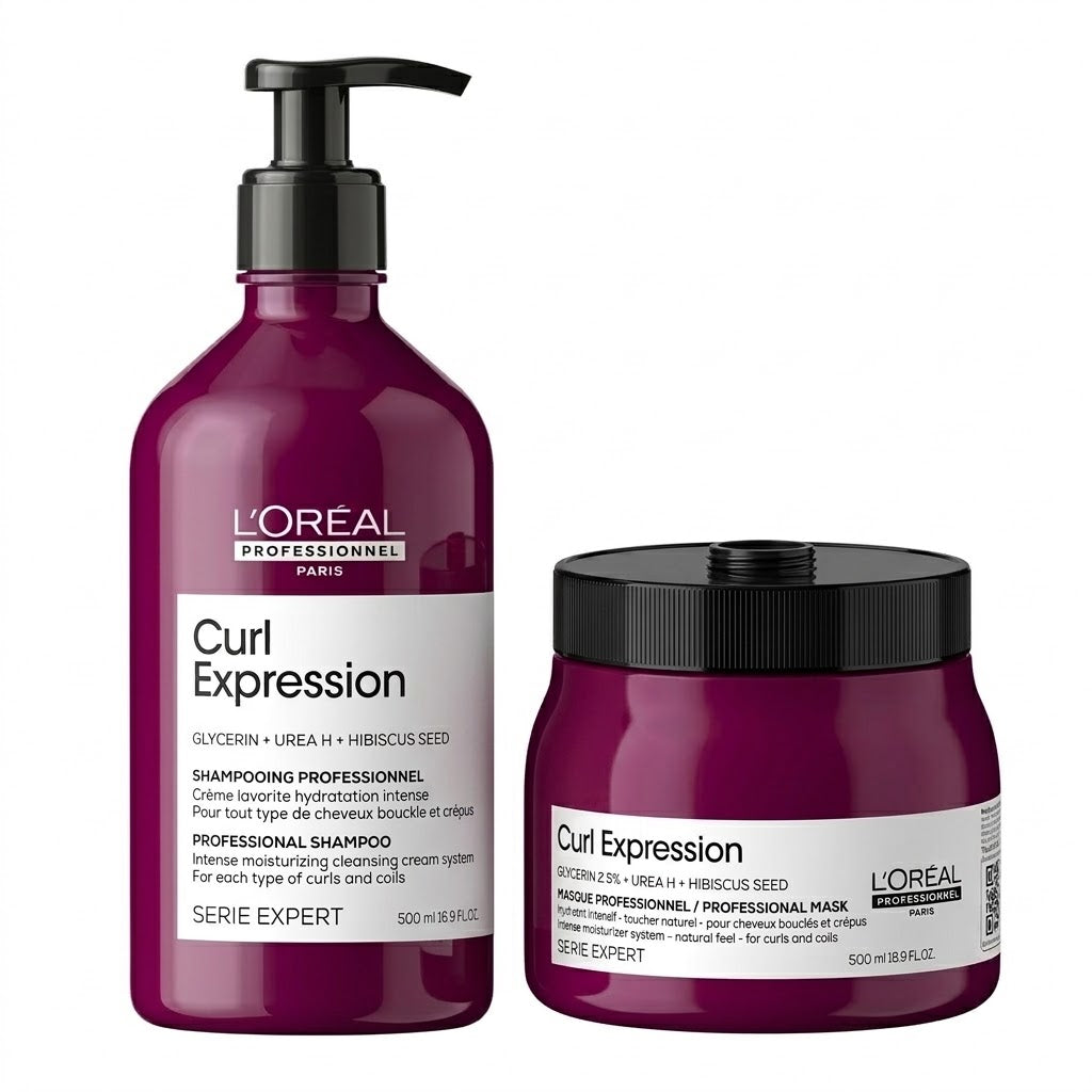 Duo L'Oréal Curl Expression Glycerin + Urea – Shampoo y Mascarilla Hidratación para Rizos 500 ml + 500 ml