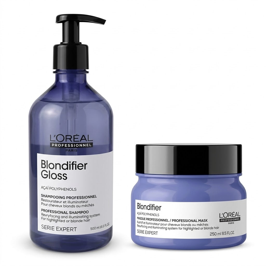 Duo L'Oréal Blondifier Gloss Açaí – Shampoo y Mascarilla Iluminador Cabello Rubio 500 ml + 250 ml