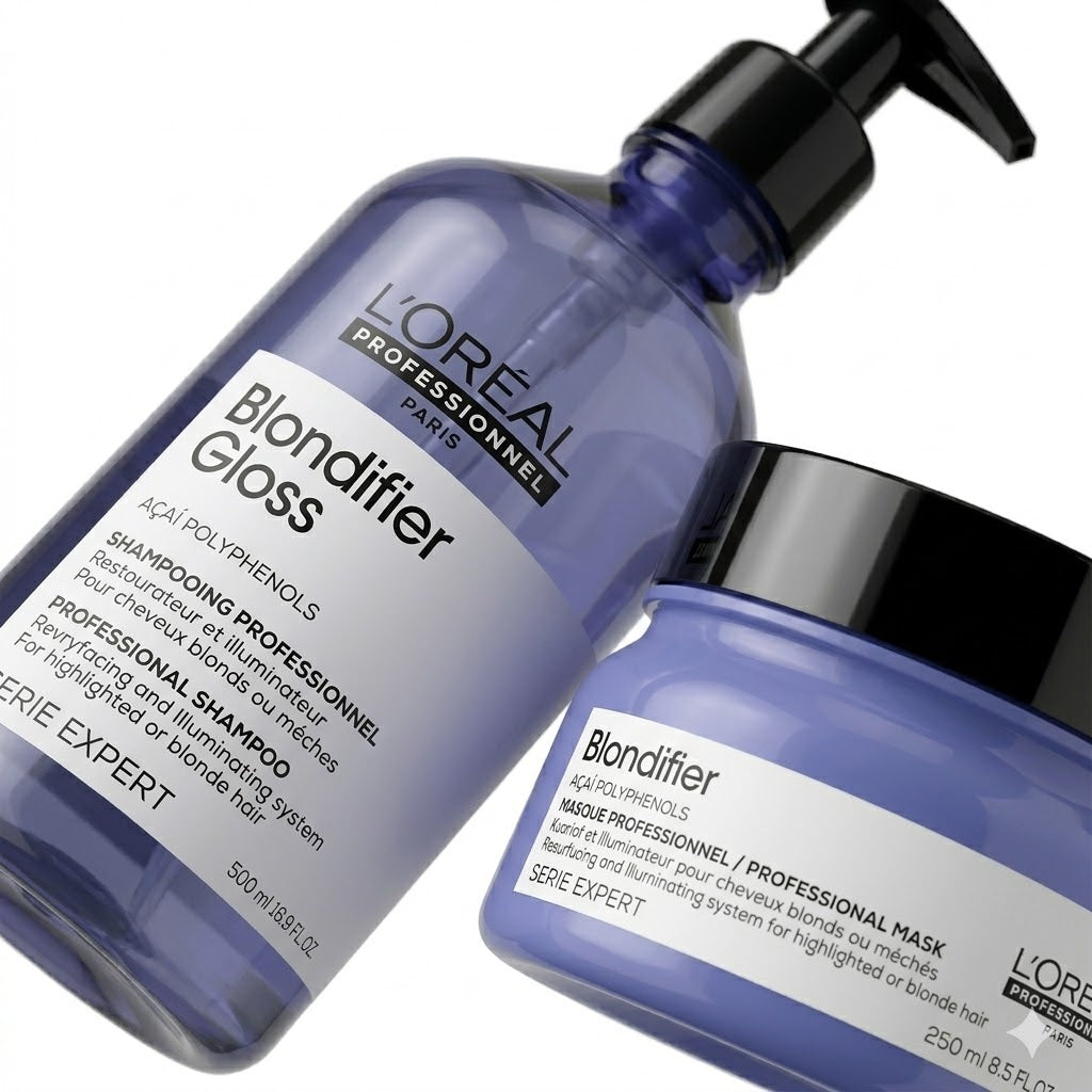 Duo L'Oréal Blondifier Gloss Açaí – Shampoo y Mascarilla Iluminador Cabello Rubio 500 ml + 250 ml