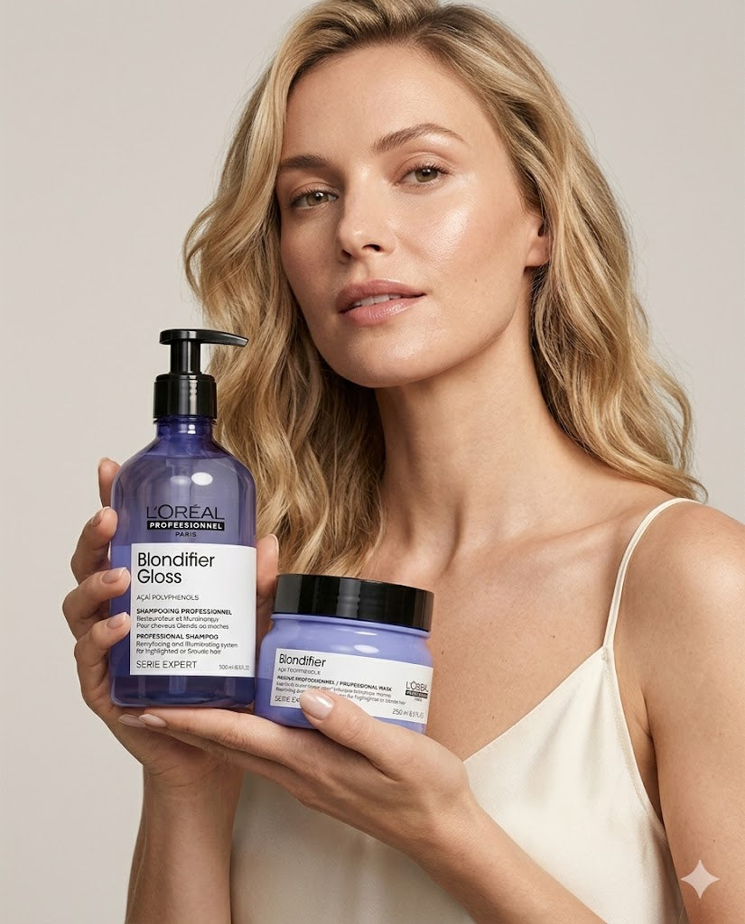 Duo L'Oréal Blondifier Gloss Açaí – Shampoo y Mascarilla Iluminador Cabello Rubio 500 ml + 250 ml