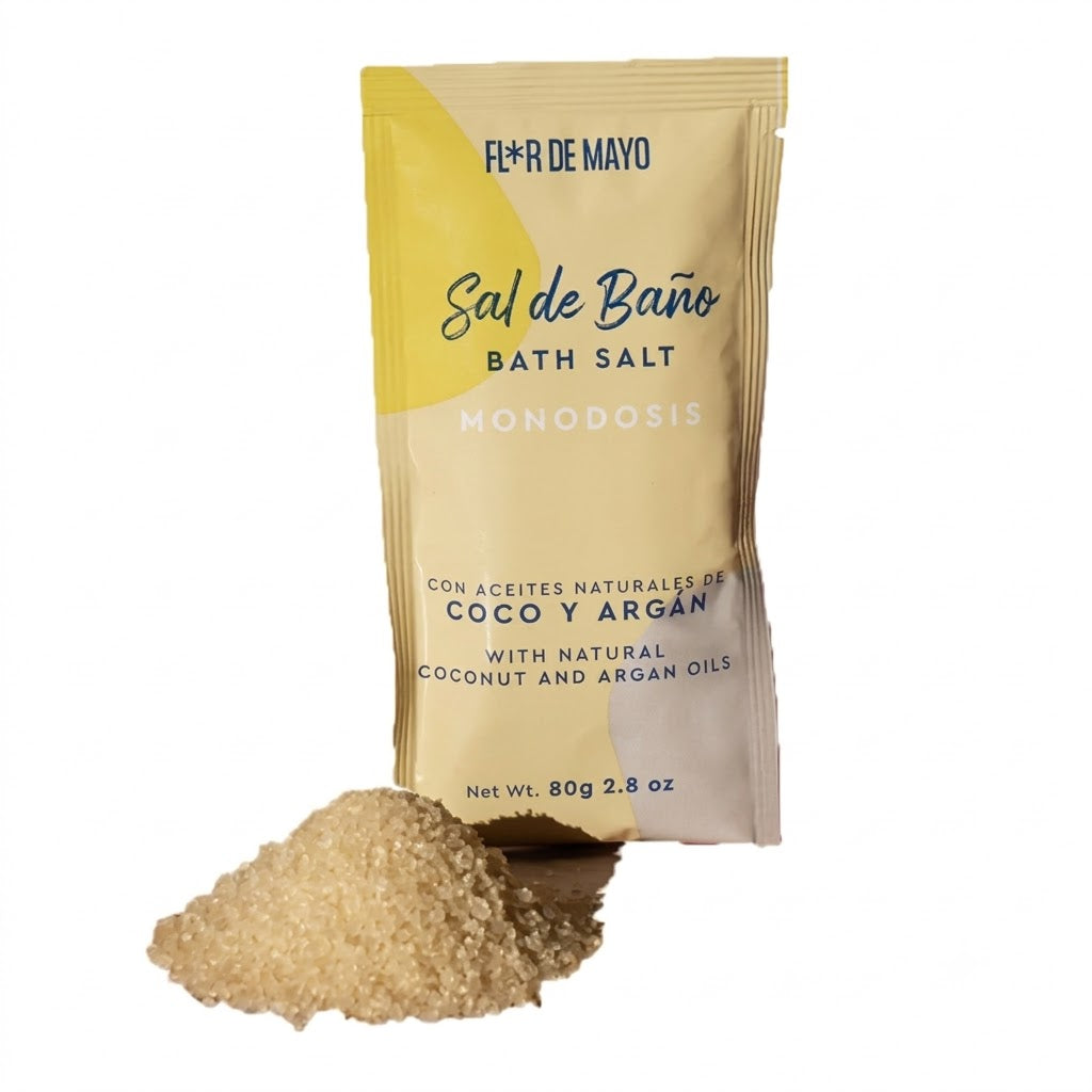SAL DE BAÑO FLOR DE MAYO MONODOSIS. COCO Y ARGÁN 80 G